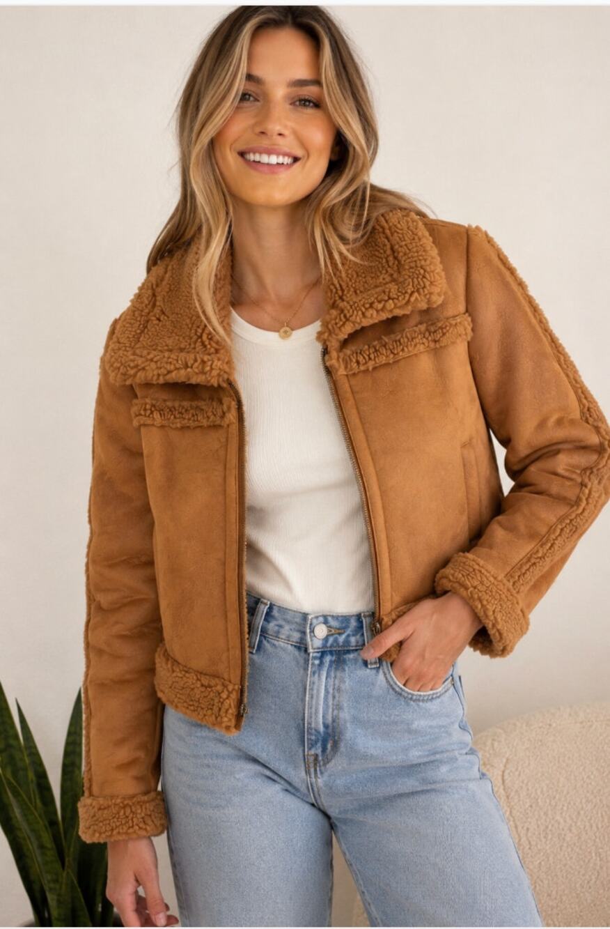 Chaser Franklin Sherpa Whiskey Jacket M NWT Faux Suede Faux Shearling Aviator